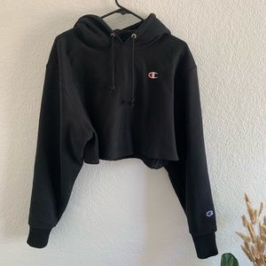 Champion Cropped Sweatshirt Hoodie Black